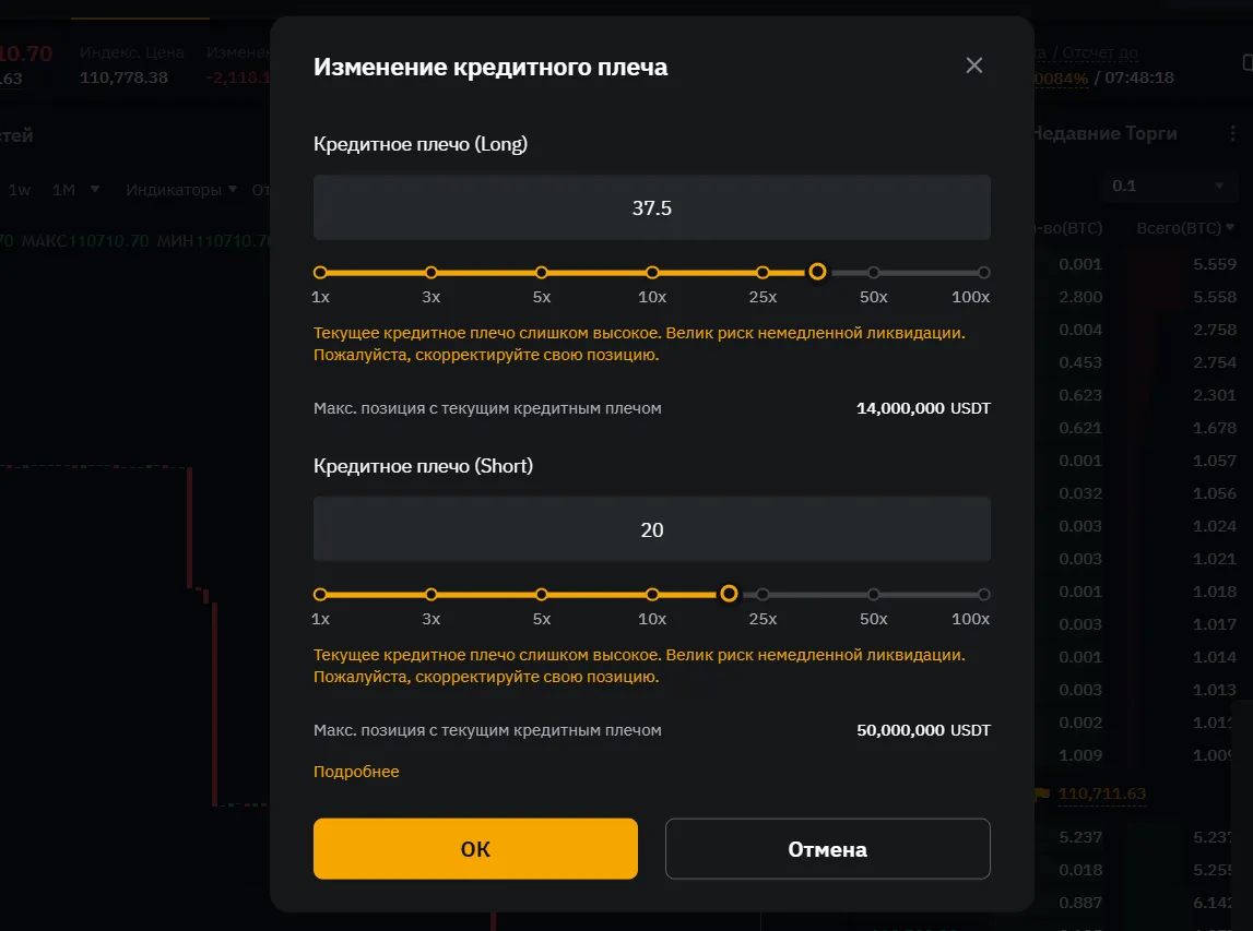 Изменение кредитного плеча